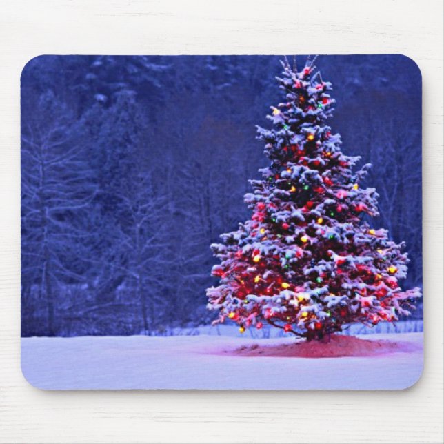 Tapis De Souris La neige a couvert l'arbre de Noël (Devant)