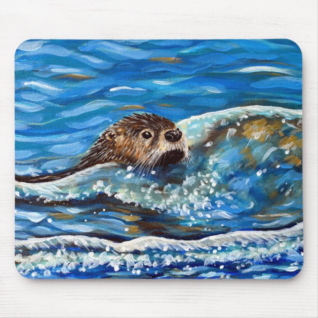 Tapis De Souris La Otter dans la peinture de la mer (Devant)