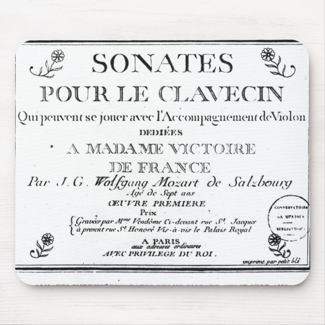 Tapis De Souris La page titre pour 'Sonates versent le clavecin' (Devant)