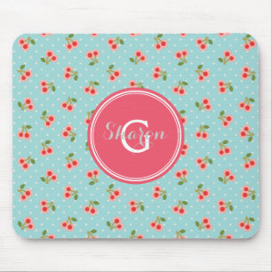 Tapis De Souris La rétro cerise girly de turquoise modèle le