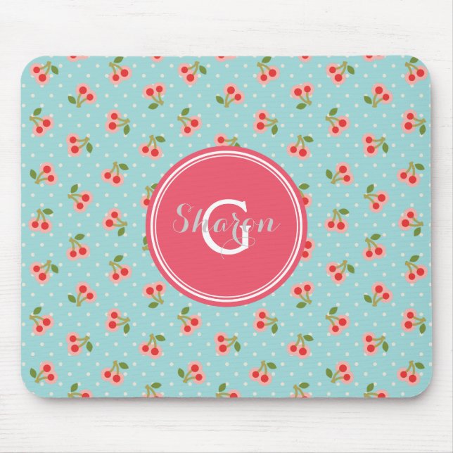 Tapis De Souris La rétro cerise girly de turquoise modèle le (Devant)