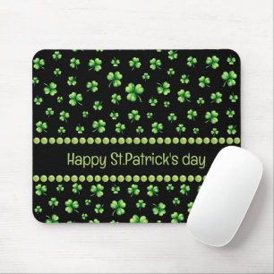 Tapis De Souris La Saint-Patrick aquarelle trèfle sur fond noir