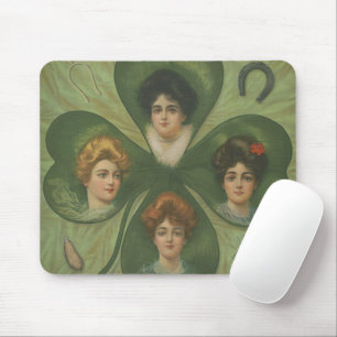 Tapis De Souris La Saint-Patrick Art Vintage Trèfle Dame Chance