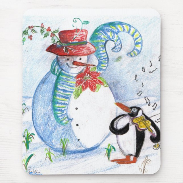 TAPIS DE SOURIS LA SÉRÉNADE HIVERNALE DE SNOWMAN ET PENGUIN (Devant)
