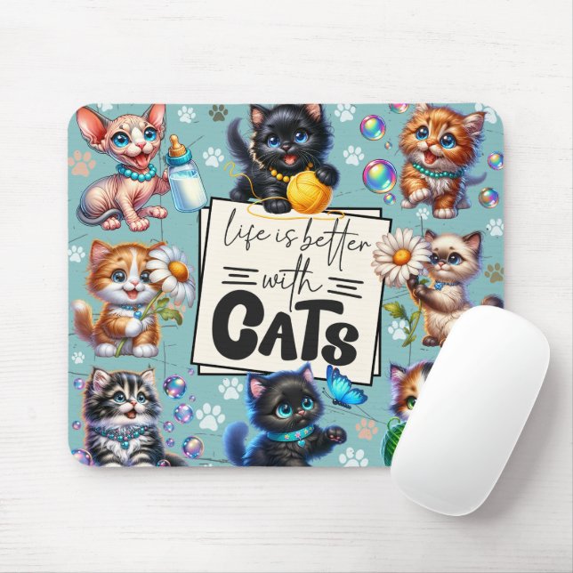 Tapis De Souris La vie est meilleure avec les chats (Avec souris)