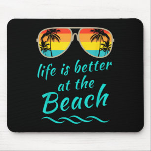 Tapis De Souris La Vie Est Mieux À La Plage Rétro Palmiers Summe