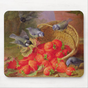 Tapis De Souris La vie toujours avec des fraises et des mésanges