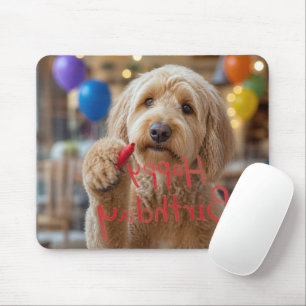 Tapis De Souris Labradoodle écrivant Joyeux Anniversaire sur du ve