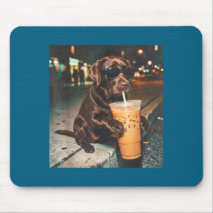 Tapis De Souris Labrador chocolat drôle amateur de café glacé