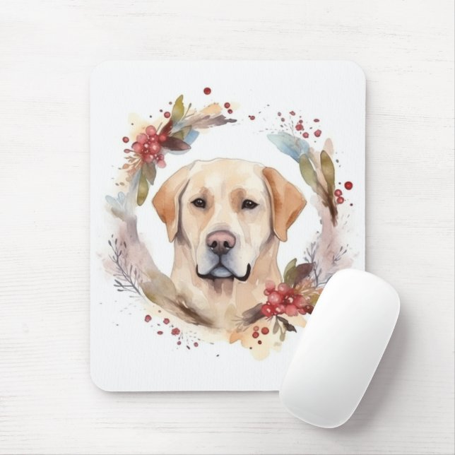 Tapis De Souris Labrador Christmas Wreath Festive Pup (Avec souris)