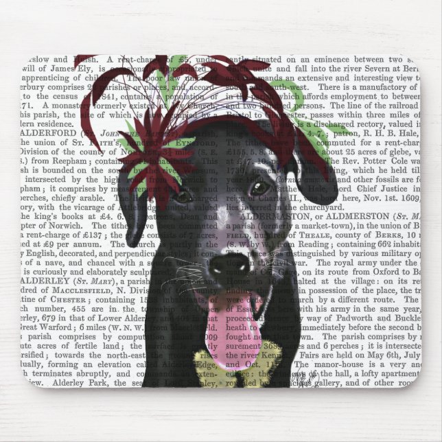 Tapis De Souris Labrador Noir Avec Fascinateur Vert (Devant)