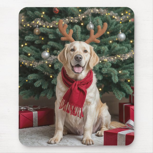 Tapis De Souris Labrador Retriever Avec Des Antlers De Rennes (Devant)