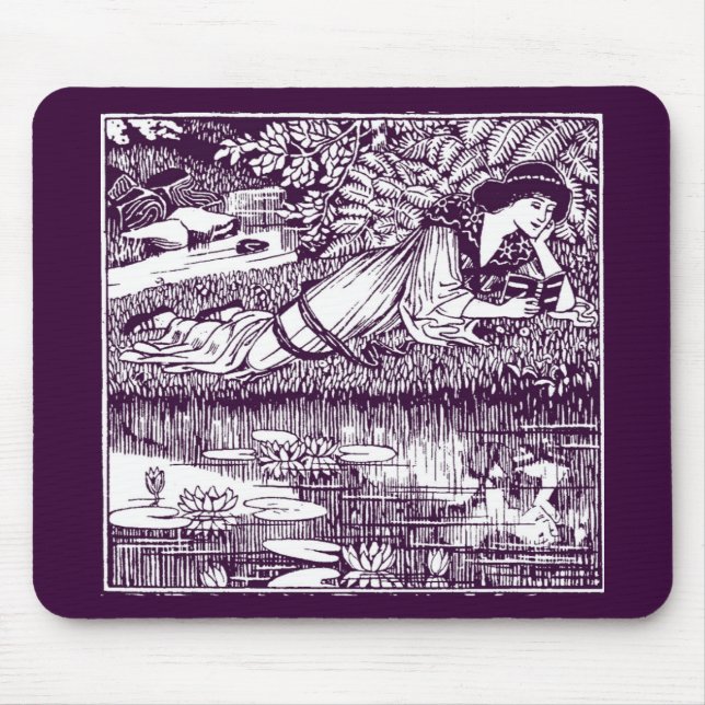 Tapis De Souris Lady Reading à côté d'un étang (Devant)