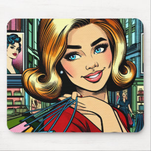 Tapis De Souris Lady rétro avec des sacs à provisions milieu du si
