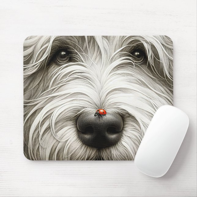 Tapis De Souris Ladybug sur le nez d'un chien branché (Avec souris)