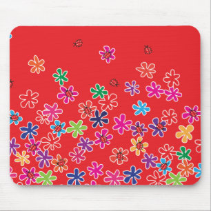Tapis De Souris Ladybugs & Fleurs Rétro