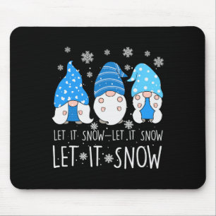 Tapis De Souris Laissez Tomber la Neige Mignonne Trois Gnome Bleu