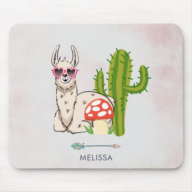 Tapis De Souris Lama cool en Lunettes de soleil en forme de coeur (Devant)