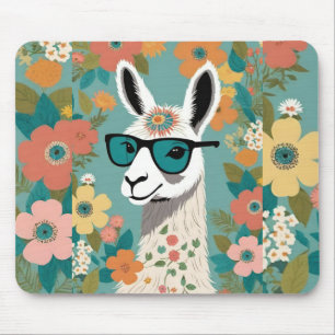 Tapis De Souris Lama Cool En Lunettes De Soleil Floral