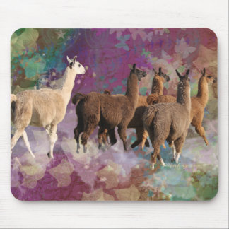 Tapis De Souris Lamas blancs et Brown d'imaginaire de promenade de