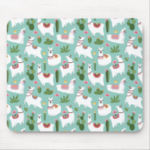 Tapis De Souris Lamas mignons sur le motif turquoise