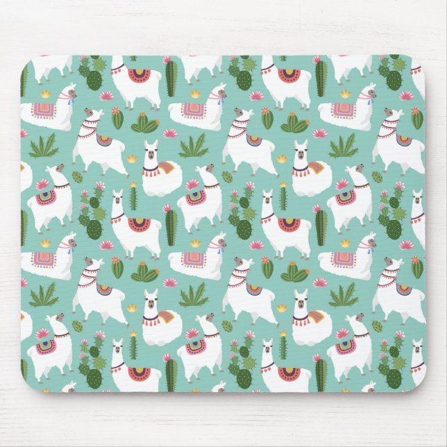 Tapis De Souris Lamas mignons sur le motif turquoise (Devant)