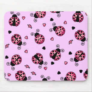 Tapis De Souris L'amour branche les coccinelles roses