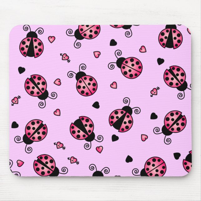 Tapis De Souris L'amour branche les coccinelles roses (Devant)