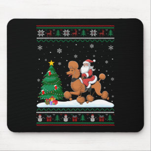 Tapis De Souris Lampe de Noël moche Noël Père Noël Riding Poodle