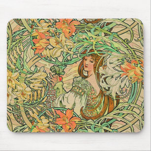 Tapis De Souris Langue vintage des fleurs par Alphonse Mucha