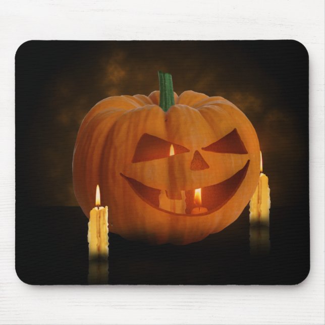 Tapis De Souris Lanterne Citrouille d'Halloween avec bougies (Devant)