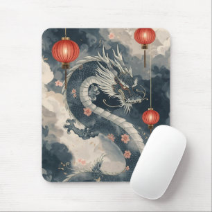 Tapis De Souris Lanternes de dragon bleu chinois