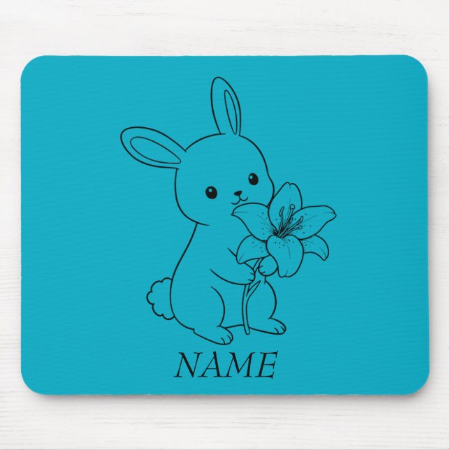 Tapis De Souris Lapin adorable avec Fleur, mignon et jouant (Devant)