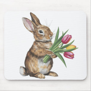 Tapis De Souris Lapin Avec Bouquet Tulip