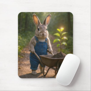 Tapis De Souris Lapin avec un agrafage d'arbre dans une brouette