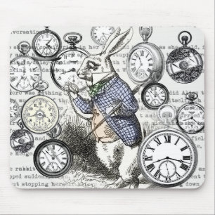 Tapis De Souris Lapin Blanc Alice au Pays des Merveilles Horloges 