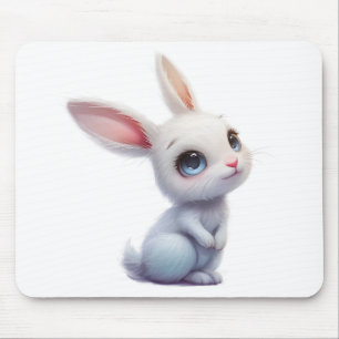 Tapis De Souris Lapin blanc mignon aux grands yeux bleus