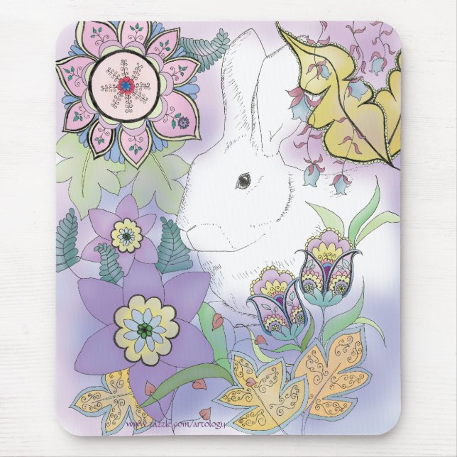Tapis De Souris Lapin blanc, mousepad violet de jardin (Devant)