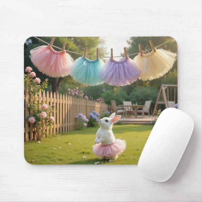 Tapis De Souris Lapin blanc portant un tutu rose (Avec souris)