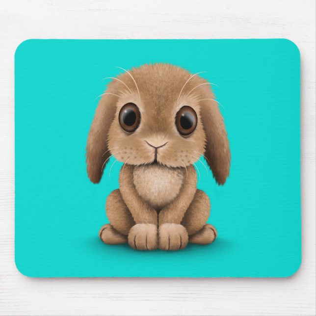 Tapis De Souris Lapin Brown mignon de bébé sur le bleu (Devant)