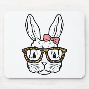 Tapis De Souris Lapin Bunny Portant des Lunettes Léopard Mignon Fi