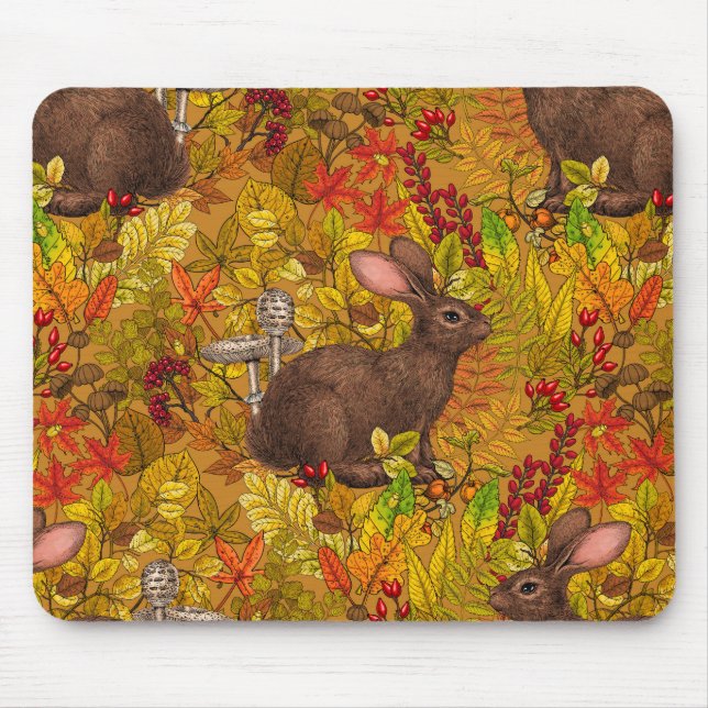 Tapis De Souris Lapin d'automne sur ocre (Devant)