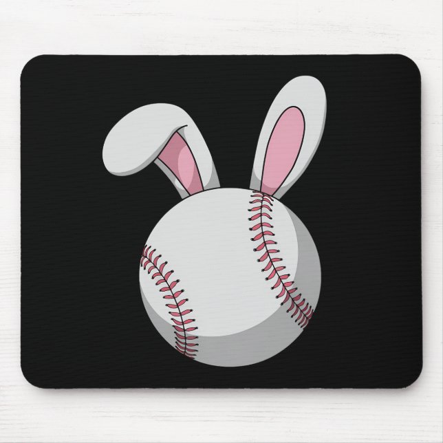 Tapis De Souris Lapin de baseball de Pâques aux oreilles de lapin  (Devant)