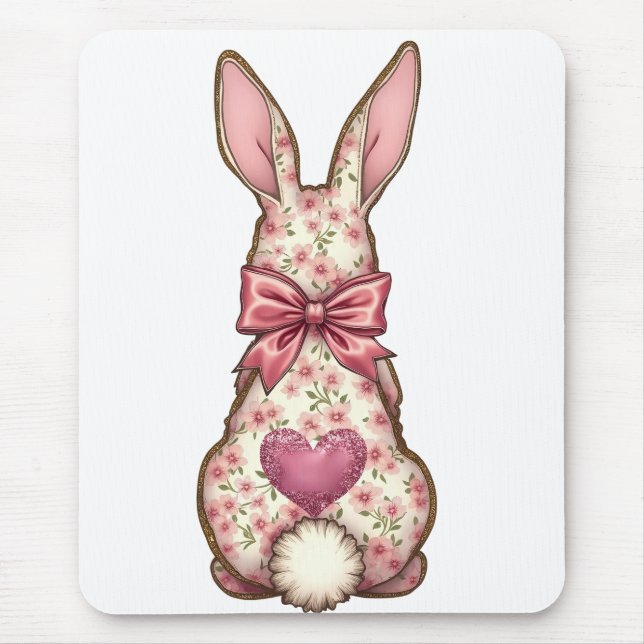 Tapis De Souris Lapin de coton floral Coquette Lapin de fond Rabbi (Devant)
