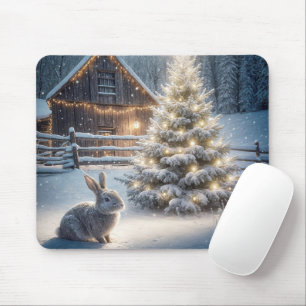 Tapis De Souris Lapin De Noël Avec Arbre Céleste