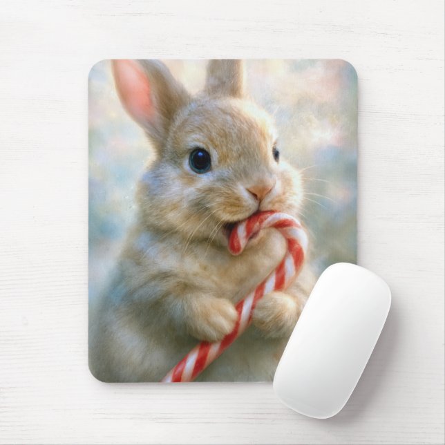 Tapis De Souris Lapin de Noël avec Canne de Bonbon (Avec souris)