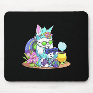 Tapis De Souris Lapin de Pâques Chat Drôle de Joueur de Jeu Vidéo