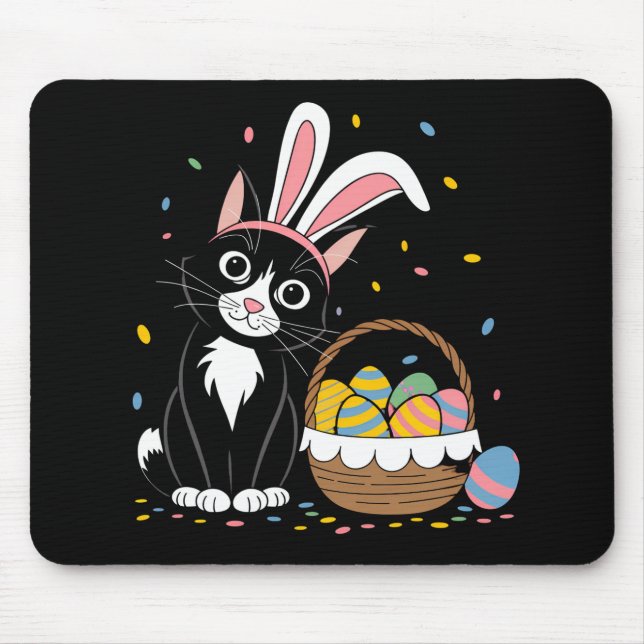 Tapis De Souris Lapin de Pâques Chat Noir Smoking Oreilles de Lapi (Devant)
