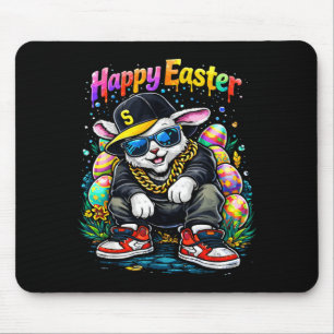 Tapis De Souris Lapin de Pâques drôle et heureux pour hommes et fe
