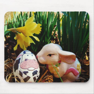 Tapis De Souris Lapin de Pâques et oeuf de vache